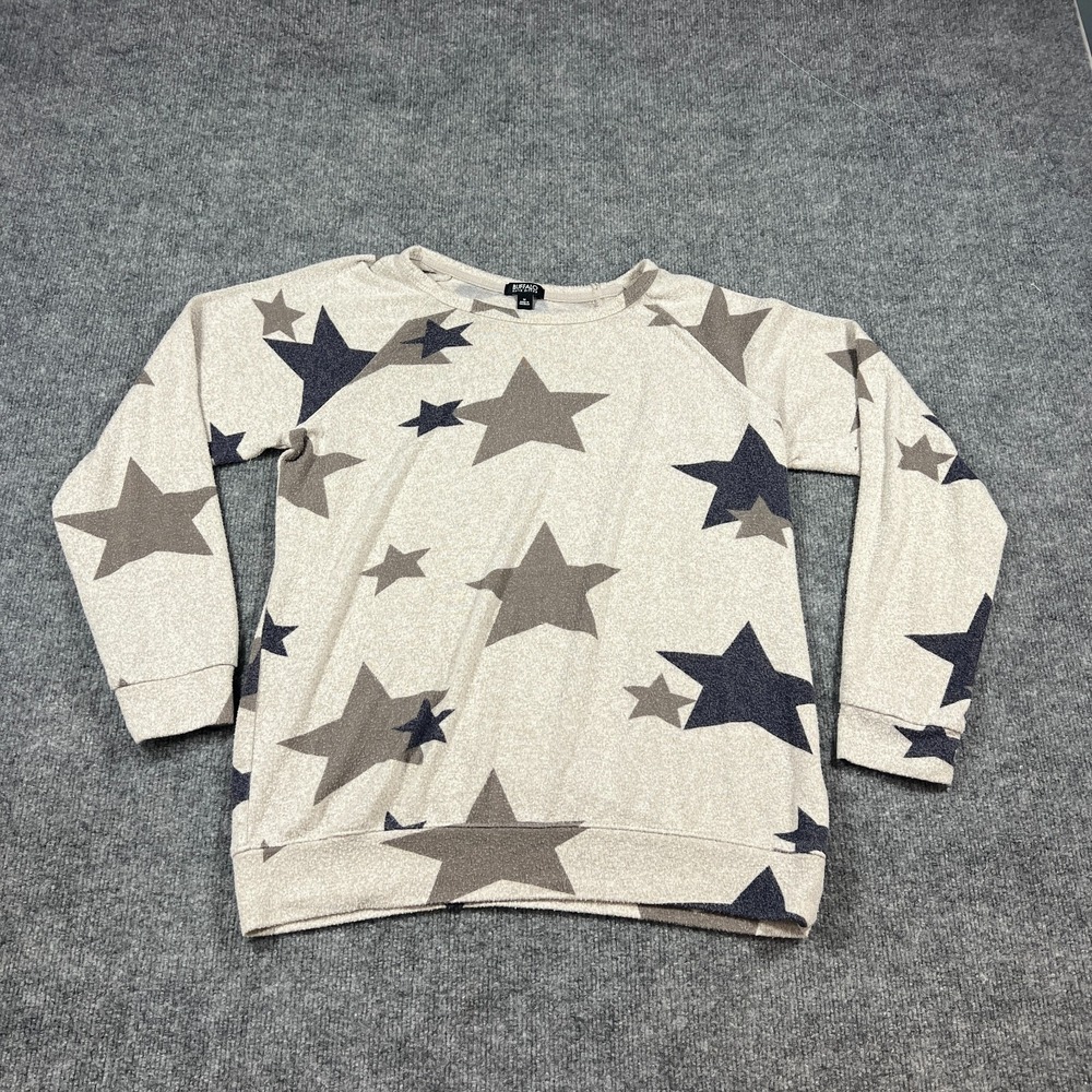 Buffalo David Bitton Sweater Womens Medium Beige Multi Stars Print Tight Knit